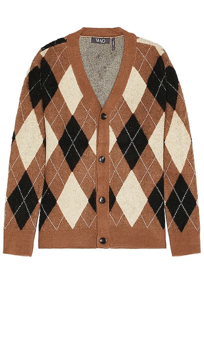 Shop Wao Argyle Sweater Cardigan In Brown