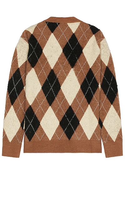 Shop Wao Argyle Sweater Cardigan In Brown