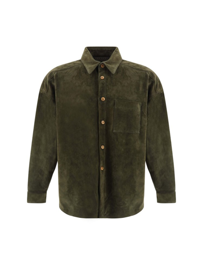 Shop Marni Regular Fit Leather Shirt In Green