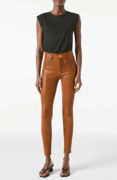 Shop Frame Le High Skinny Leather Pants In Tobacco