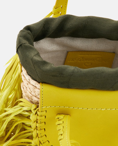 Shop Cuba Lab Habanera Straw And Leather Handbag With Applied Fringes In Yellow