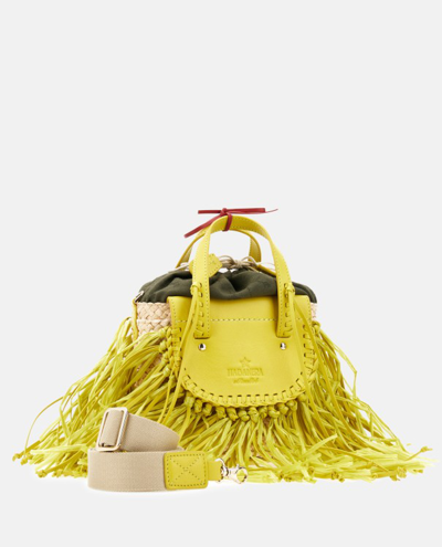 Shop Cuba Lab Habanera Straw And Leather Handbag With Applied Fringes In Yellow