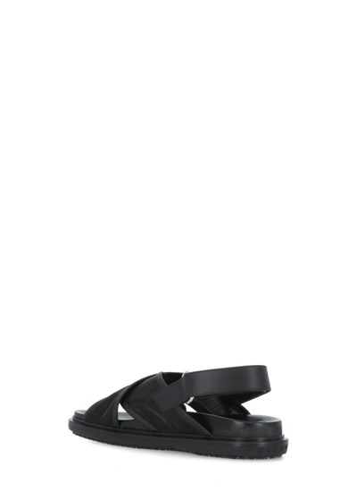 Shop Marni Black Leather And Tech Fabric Sandals