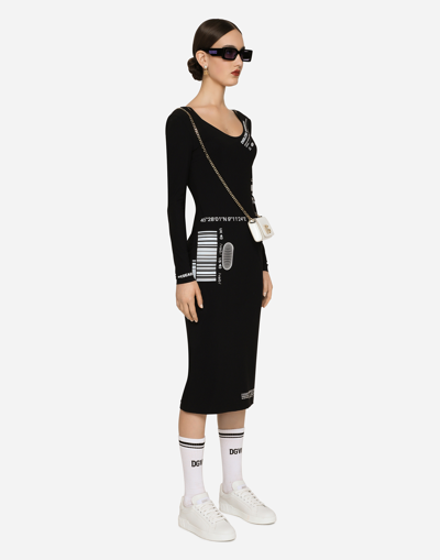 Shop Dolce & Gabbana Long-sleeved Spandex Jersey Midi Dress In Black