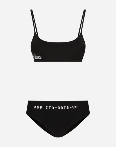 Shop Dolce & Gabbana Bralette Bikini With Dgvib3 Print In Black
