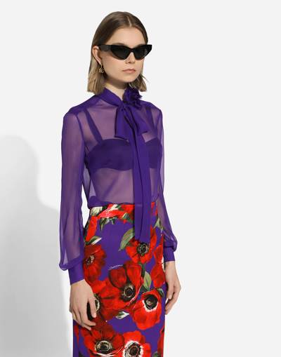 Shop Dolce & Gabbana Chiffon Shirt With Flower Detail In Purple