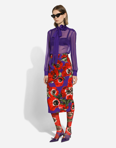 Shop Dolce & Gabbana Chiffon Shirt With Flower Detail In Purple