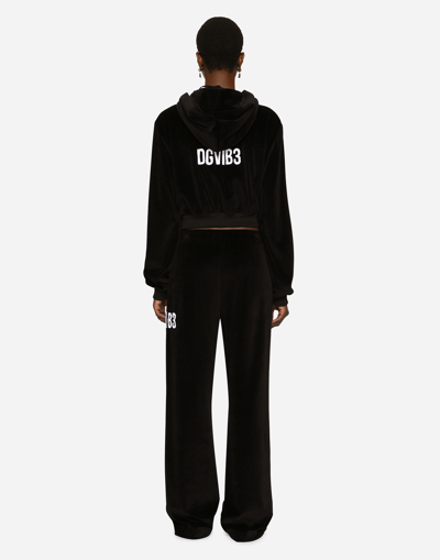 Shop Dolce & Gabbana Chenille Hoodie With Dgvib3 Embroidery In Black