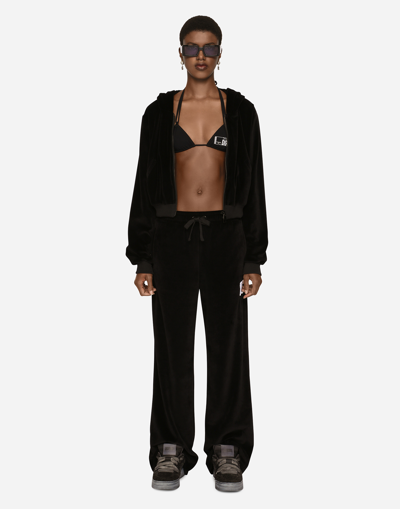Shop Dolce & Gabbana Cotton Chenille Jogging Pants With Dgvib3 Embroidery In Black