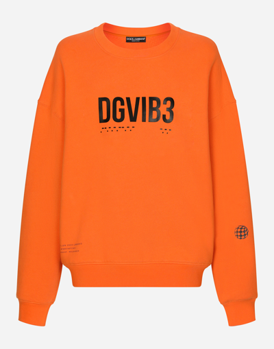 Shop Dolce & Gabbana Jersey Sweatshirt With Dg Vib3 Print And Logo In Orange