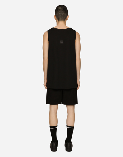 Shop Dolce & Gabbana Printed Cotton Jersey Singlet With Dg Vib3 Patch In Black