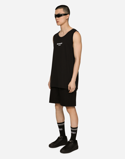 Shop Dolce & Gabbana Printed Cotton Jersey Singlet With Dg Vib3 Patch In Black