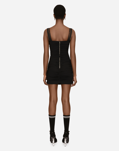 Shop Dolce & Gabbana Draped Spandex Jersey Mini Dress In Black