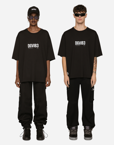 Shop Dolce & Gabbana Cotton Jersey T-shirt With Dg Vib3 Print In Black
