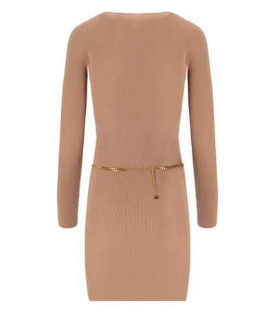 Shop Elisabetta Franchi Nude Knitted Dress With Twist Neck In Brown