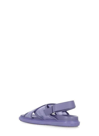Shop Marni Purple Leather And Tech Fabric Sandals