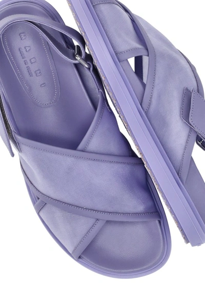 Shop Marni Purple Leather And Tech Fabric Sandals