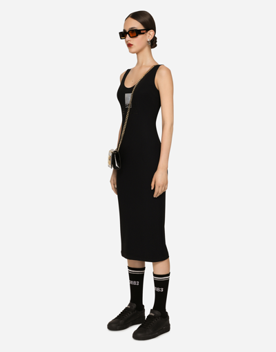 Shop Dolce & Gabbana Sleeveless Spandex Jersey Midi Dress In Black