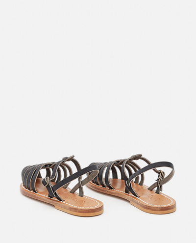 Shop Kjacques Black Leather Sandals With Adjustable Ankle Strap In White