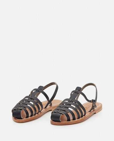Shop Kjacques Black Leather Sandals With Adjustable Ankle Strap In White