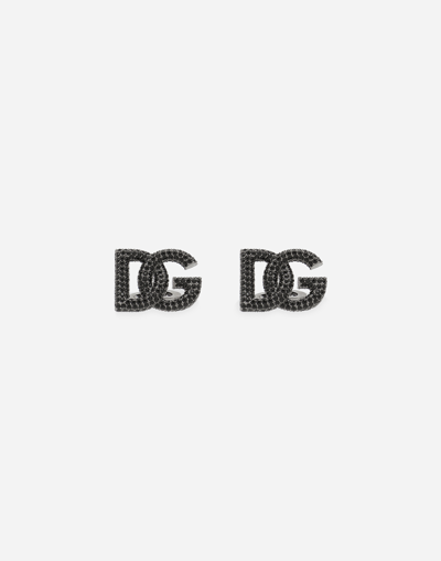 Dolce & Gabbana Rhinestone-detailed Dg Logo Cufflinks In Black