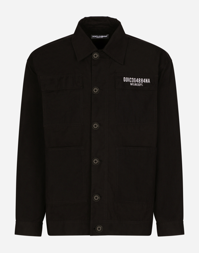 Shop Dolce & Gabbana Cotton Faille Jacket With Dg Vib3 Patch And Embroidery In Black