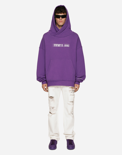 Shop Dolce & Gabbana Jersey Hoodie With Dg Vib3 Print In Purple