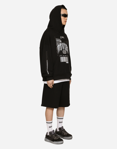 Shop Dolce & Gabbana Jersey Hoodie With Dg Vib3 Print In Black