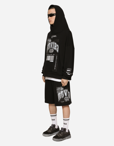 Shop Dolce & Gabbana Jersey Hoodie With Dg Vib3 Print In Black