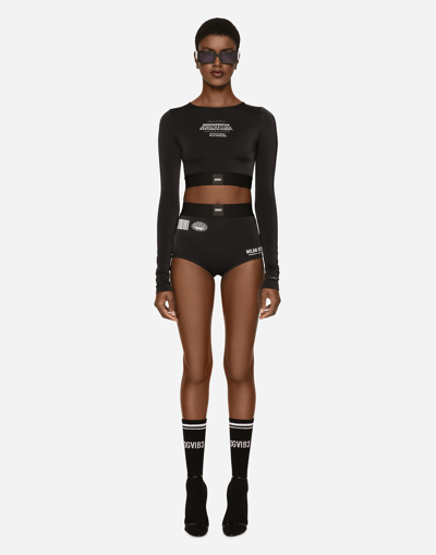 Shop Dolce & Gabbana Spandex Jersey High-waisted Panties With Elasticated Band In Black