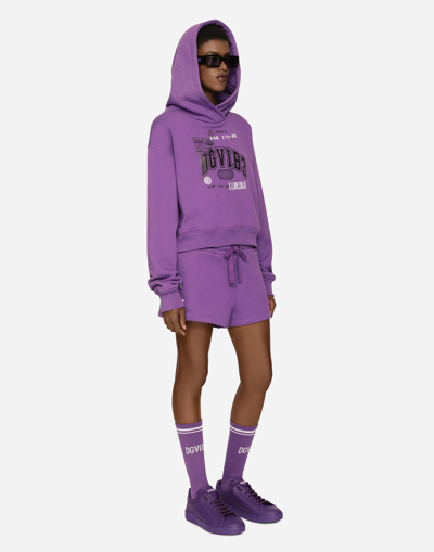 Shop Dolce & Gabbana Long-sleeved Cotton Jersey Hoodie Dgvib3 In Purple