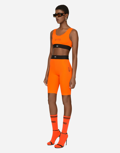 Shop Dolce & Gabbana Spandex Jersey Cycling Shorts With Elasticated Band Dgvib3 In Orange