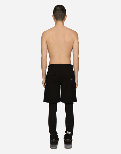 Shop Dolce & Gabbana Cotton Faille Cargo Shorts With Dgvib3 Patch In Black