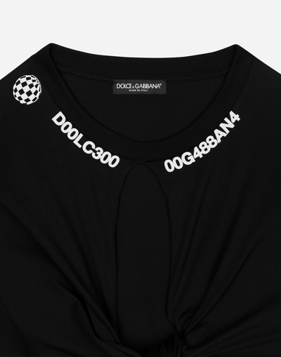 Shop Dolce & Gabbana Open-front Cotton Jersey T-shirt With Knot Detail In Black