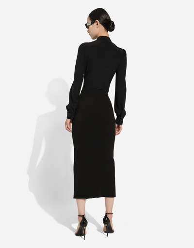 Shop Dolce & Gabbana Straight-cut Jersey Midi Skirt In Black