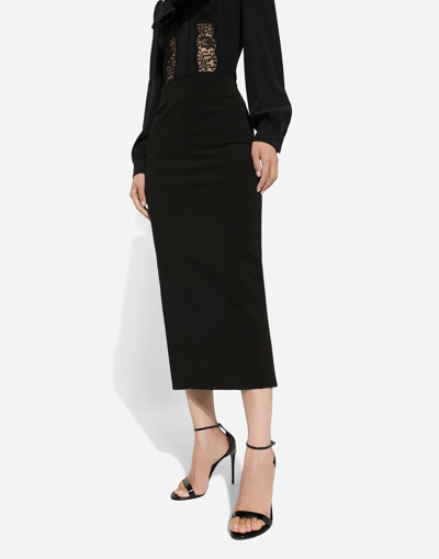Shop Dolce & Gabbana Straight-cut Jersey Midi Skirt In Black
