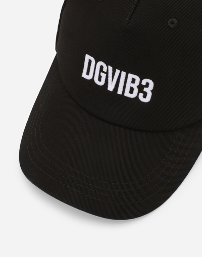 Shop Dolce & Gabbana Cotton Drill Baseball Cap With Dg Vib3 Embroidery In Black