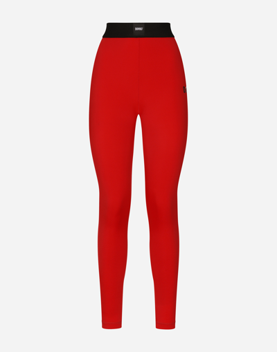 Shop Dolce & Gabbana Spandex Jersey Leggings With Elasticated Band Dgvib3 In Bordeaux