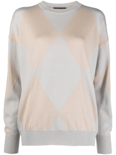 Shop Lorena Antoniazzi Multicolored Geometric Pettern Sweater In Grey
