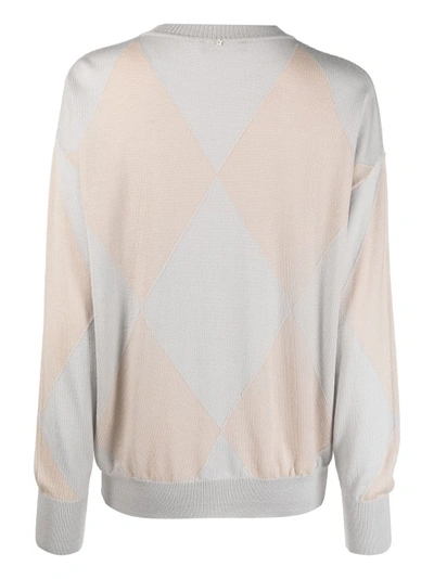 Shop Lorena Antoniazzi Multicolored Geometric Pettern Sweater In Grey