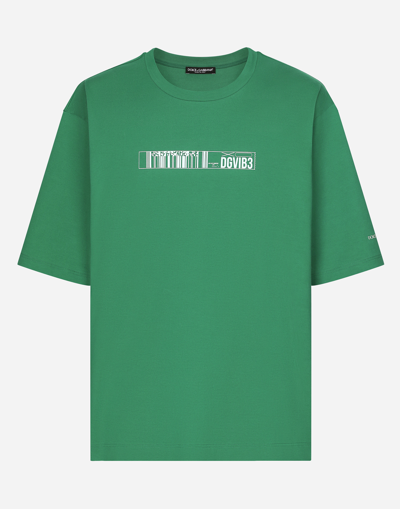 Shop Dolce & Gabbana Cotton Jersey T-shirt With Dg Vib3 Print And Logo In Green