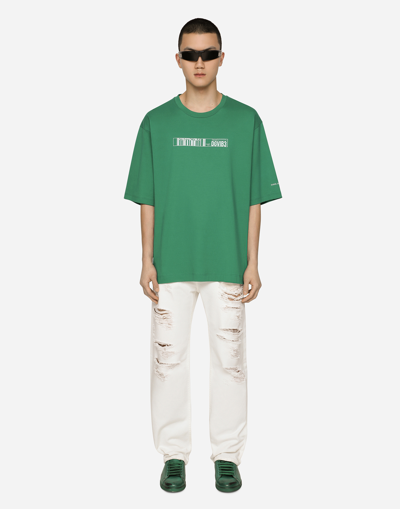 Shop Dolce & Gabbana Cotton Jersey T-shirt With Dg Vib3 Print And Logo In Green