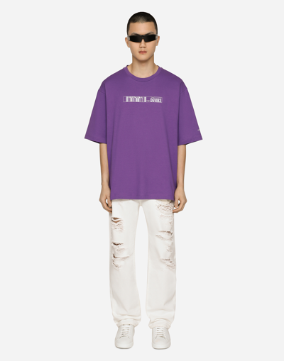 Shop Dolce & Gabbana Cotton Jersey T-shirt With Dg Vib3 Print And Logo In Purple