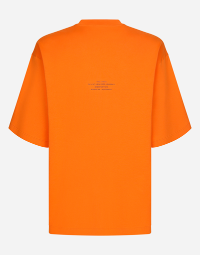 Shop Dolce & Gabbana Cotton Jersey T-shirt With Dg Vib3 Print And Logo In Orange