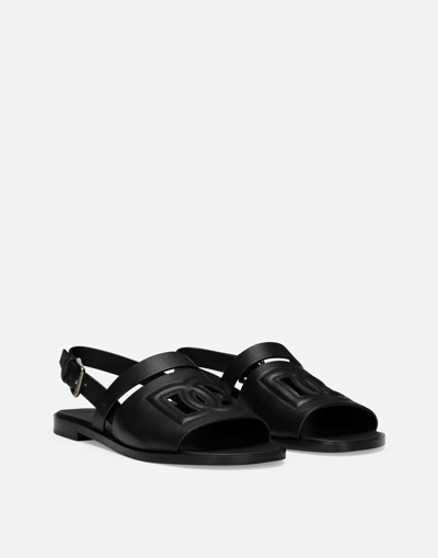 Dolce & Gabbana Logo-embossed Leather Slides In Black