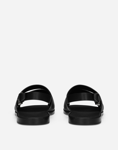 Dolce & Gabbana Logo-embossed Leather Slides In Black