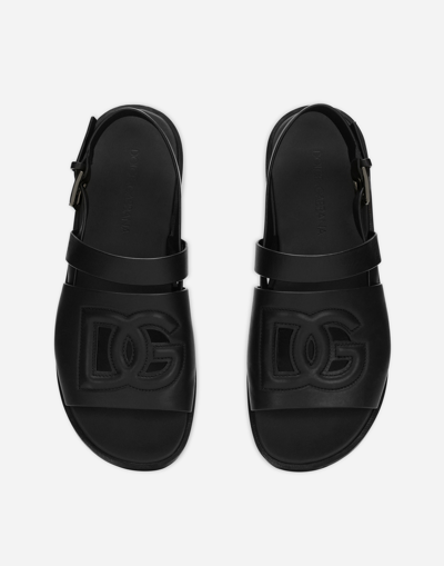 Dolce & Gabbana Logo-embossed Leather Slides In Black