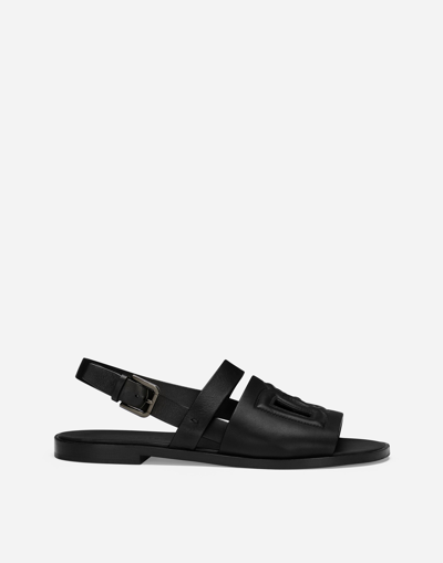 Dolce & Gabbana Logo-embossed Leather Slides In Black