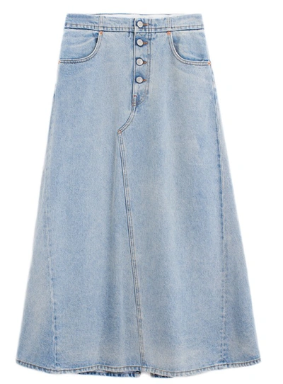 Shop Mm6 Maison Margiela Long Skirt Skirt In Cyan Cotton In Blue