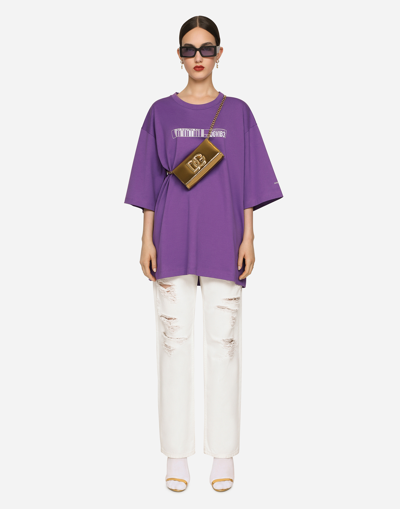 Shop Dolce & Gabbana Short-sleeved T-shirt In Cotton Jersey With Dgvib3 Print In Purple